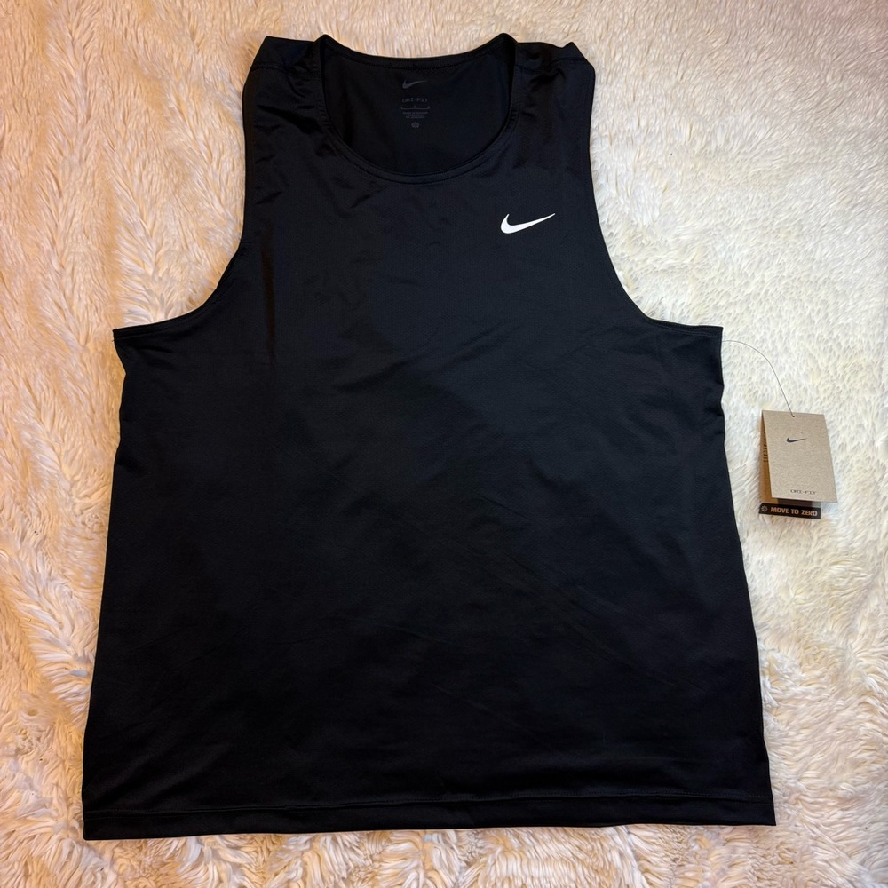 NWT Nike men’s large Black active Tank Top with white swoosh